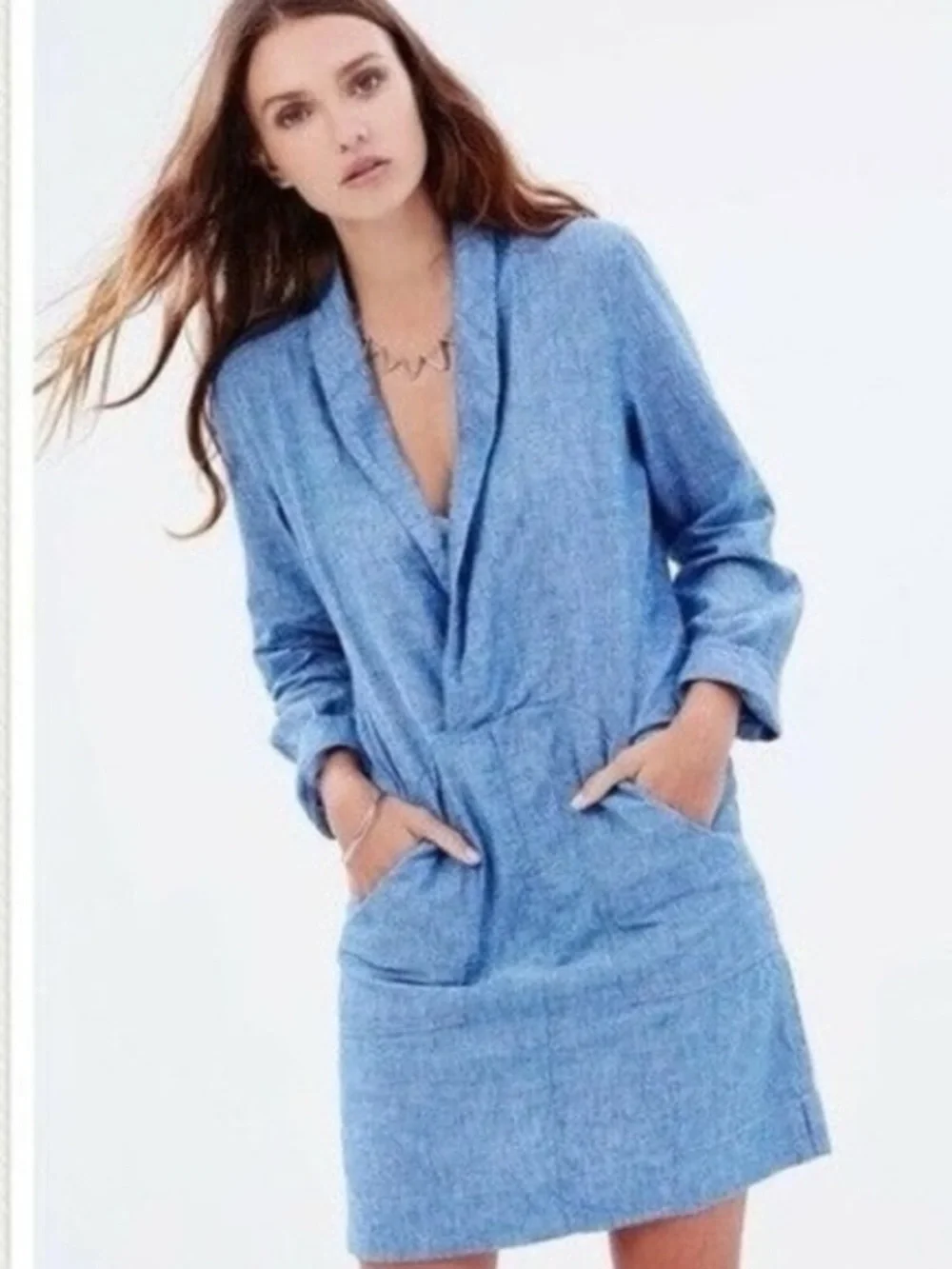 Free people Done up in denim chambray linen blend dress L